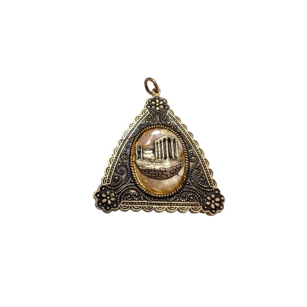 Greeek Parthenon Acropolis Athens metal enemal necklace charm souvenir 3 in VTG